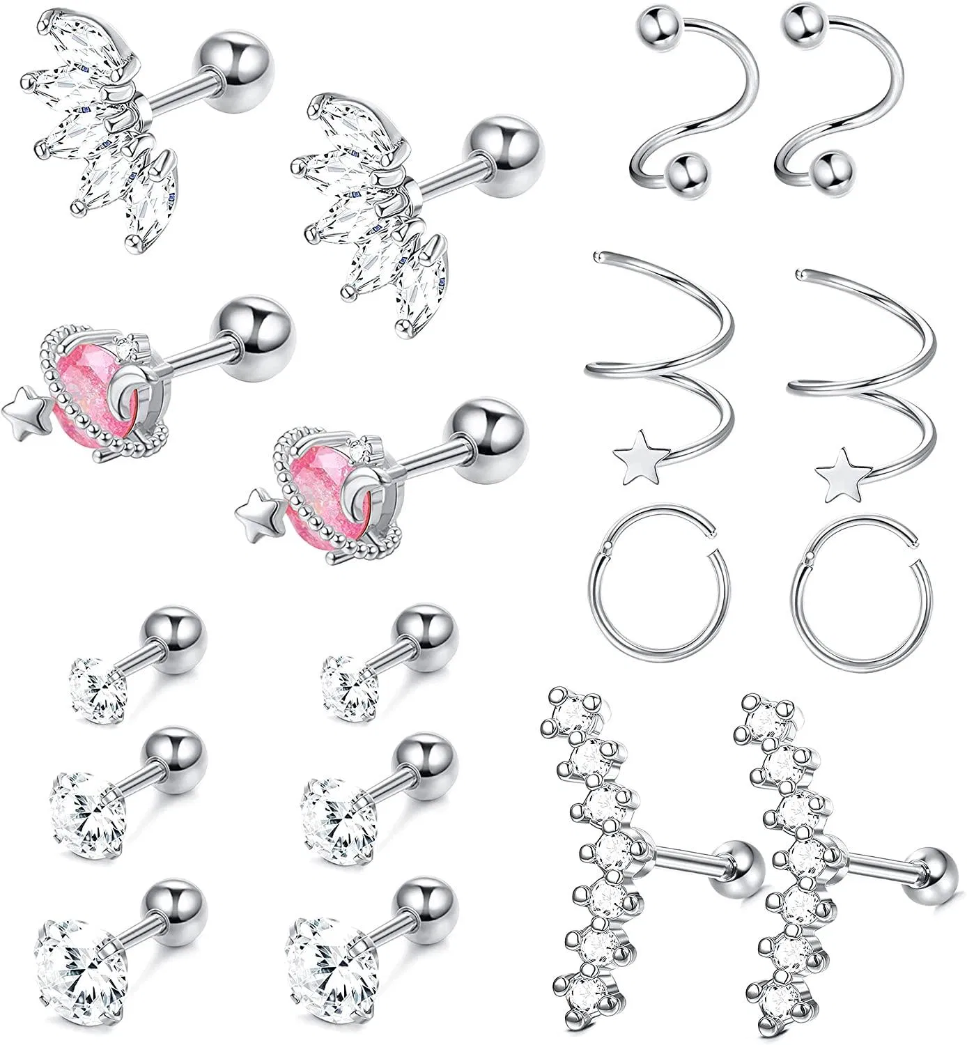 9Paare 16 - 18G Edelstahl Knorpel Helix Tragus Conch Ohrringe Studs Hoops Für Frauen CZ Barbell Studs Hoops Ohrring Piercing Schmuck