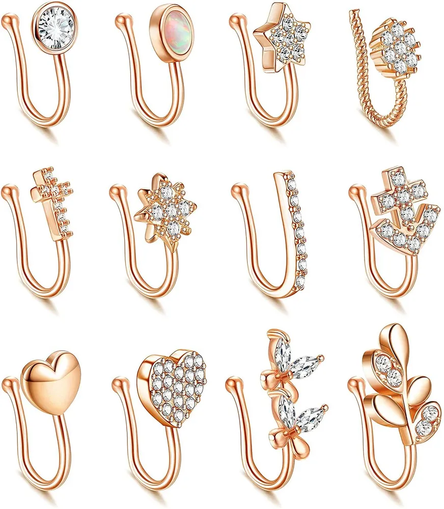 Falsche Nasenringe Clip On Faux Knorpel Tragus Ring Verstellbare Nasenmanschette Nicht Piercing für Frauen Männer...