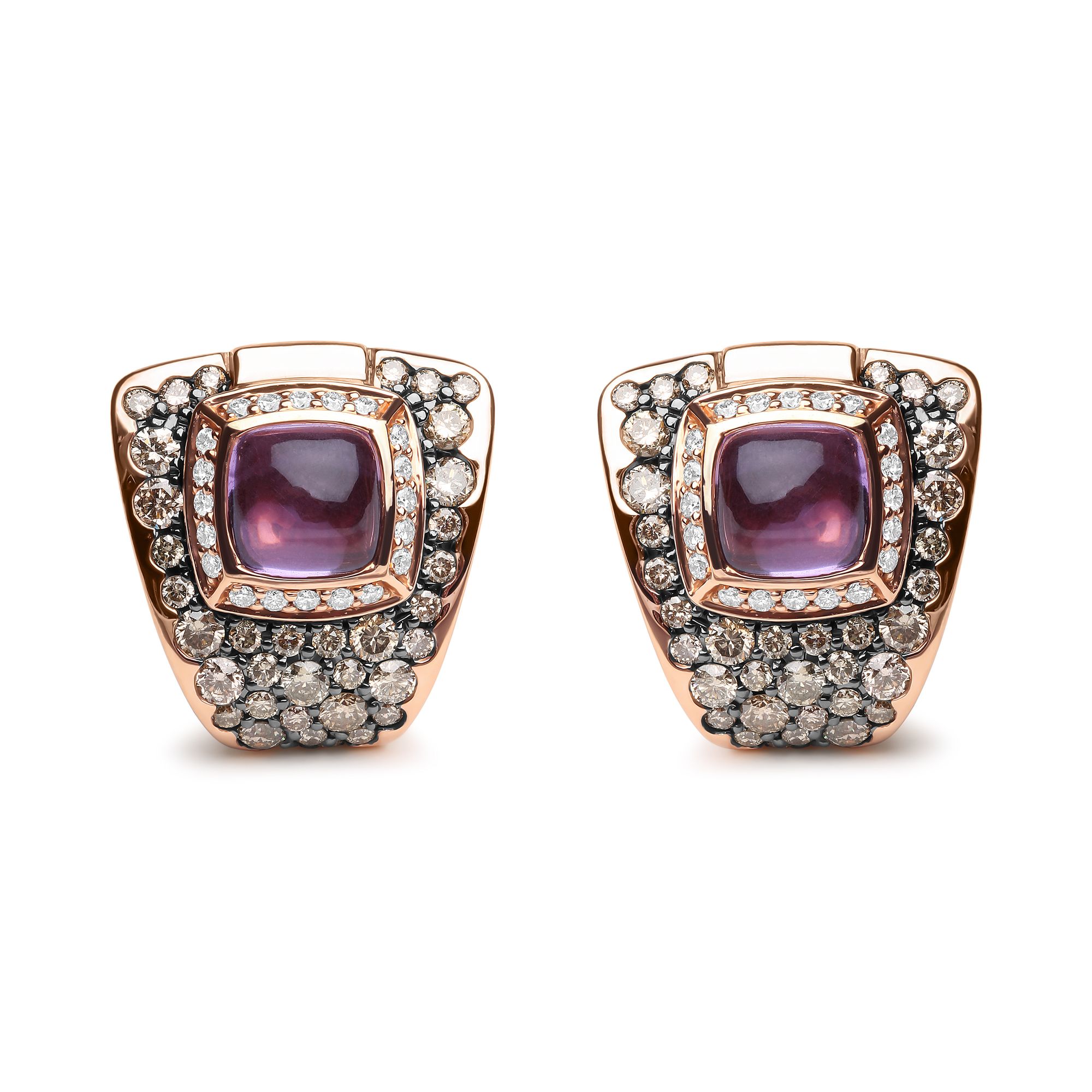 18K Rose Gold 1 1⁄2 Cttw Round Diamond und 7mm Cushion Cut Purple Amethyst Edelstein Geometrische Statement Stud Ohrringe (Braun und G-H Farbe, SI1 - SI2 Klarheit)