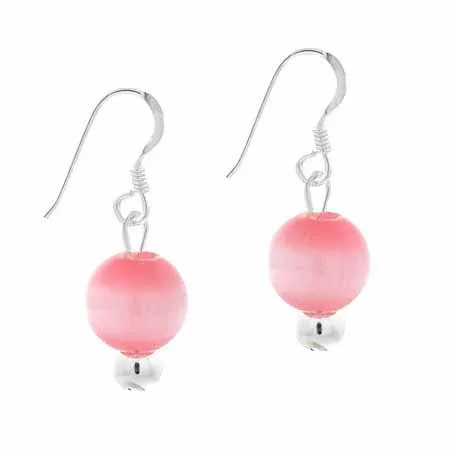 Sterling Silber 6mm Pink Cats Eye Bead Dangle Ohrringe