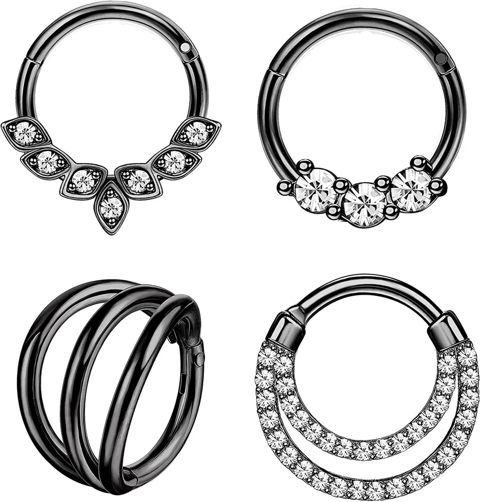 4PCS 16G Clicker Septum Ringe Hoop Knorpel Ohrringe Edelstahl CZ Helix Daith Tragus Ohrring Hinge Nasen Piercing für Frauen Männer