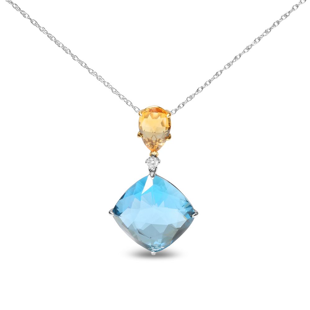 18K Weiß - und Gelbgold Diamanten Akzent und Gelb Citrine und Himmelblau Topaz Dangle Drop 18