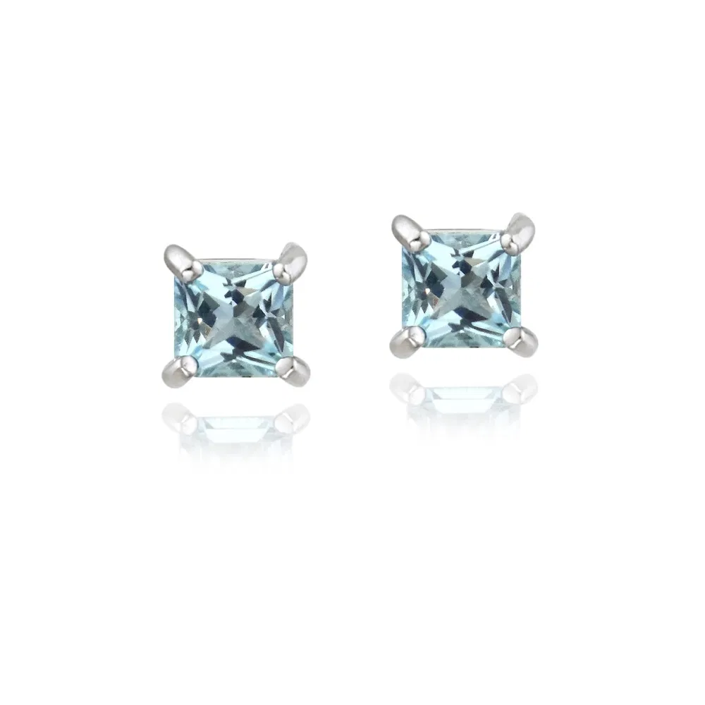 Sterling Silber .5ct Blau Topaz Square Stud Ohrringe, 3mm
