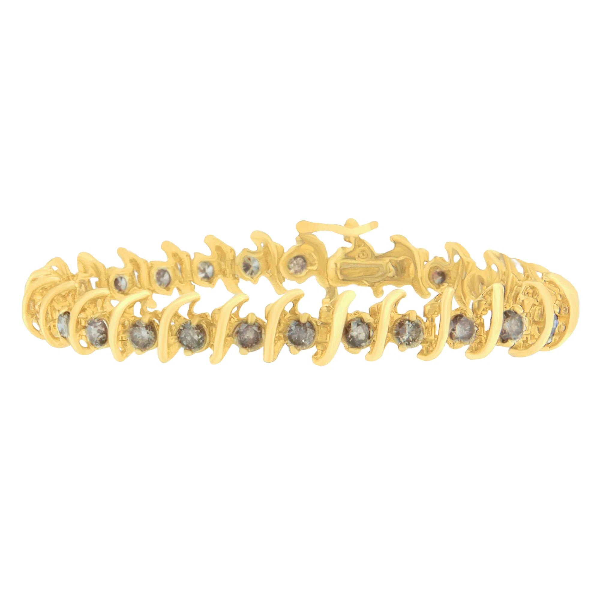 14 Karat Gelbgold Round-Cut Diamant 'S' Armband (6,00 cttw, Braun, I1 - I2 Klarheit)