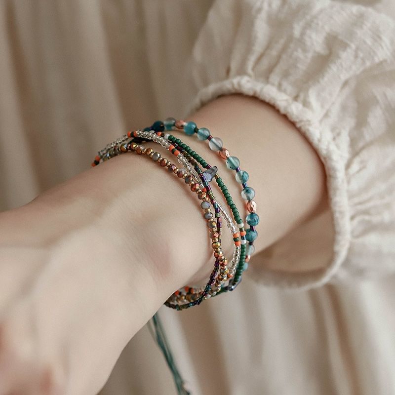 Böhmischer Stil Reis Perlen Armband für Frauen, Multilayer Ethnischen Stil Armband Set, Naturstein Handgefertigte Geflecht Perlen Armband, Verstellbares Armband Schmuck