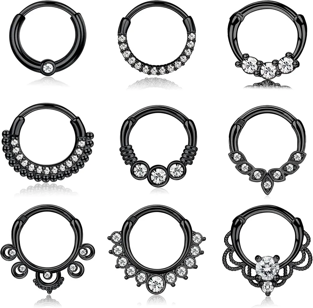 9pcs 16G Septum Ringe Edelstahl Nasen Ringe Hoop CZ Tragus Daith Helix Knorpel Ohrringe Septum Clicker Piercing für Frauen Männer 8mm