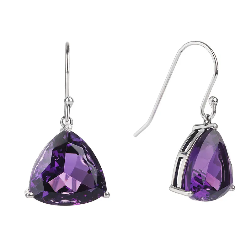 S925 Silber Amethyst Ohrringe Dreieck Kristall Anhänger Temperament Ohrringe