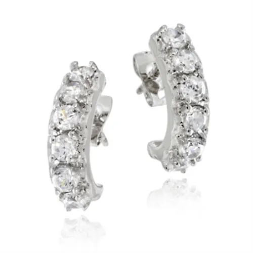 Sterling Silver Prong-Set Round CZ Half Hoop Ohrringe