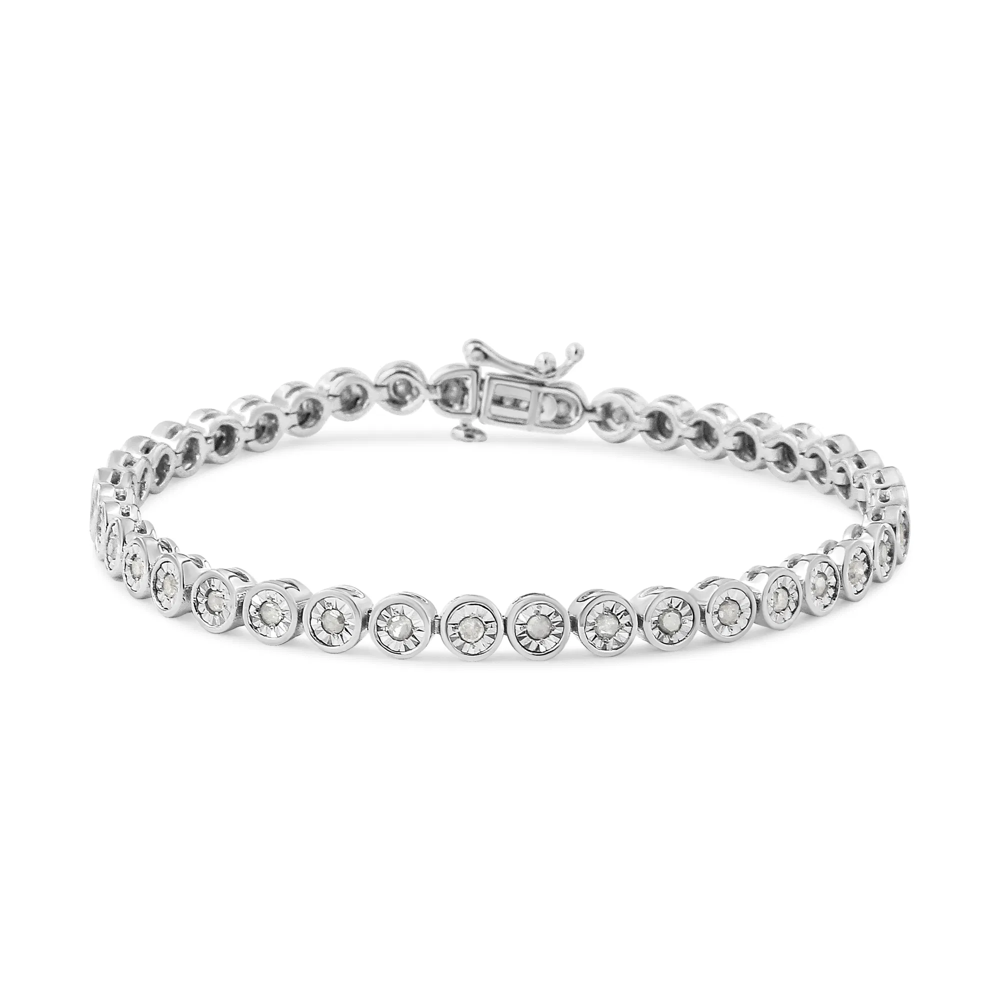 .925 Sterling Silver 1.0 Cttw Miracle Plate Set Diamond Bezel Link Design Tennis Armband (I-J Farbe, I3 Klarheit)