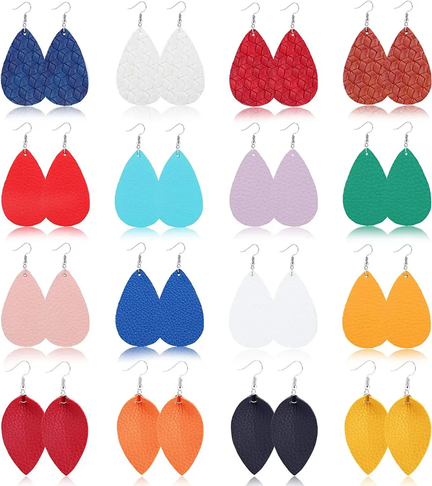 16 Pair Leder Ohrringe Set Frauen Mädchen Tränentropfen Blatt Blütenblatt geformte Drop Ohrringe Leichtgewicht Dangle Ohrringe Set mehrere Farben