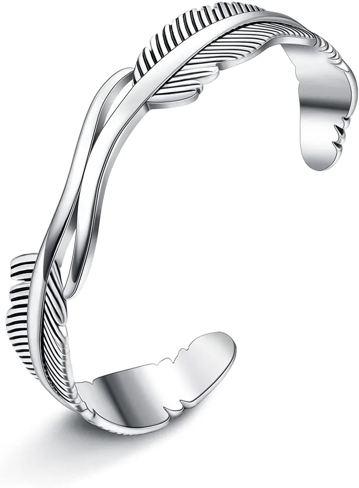 Silber Federn Armband für Frauen Männer; Verstellbare Federn Armband; Silber Manschetten Armband; Mode Federn Schmuck Geschenk