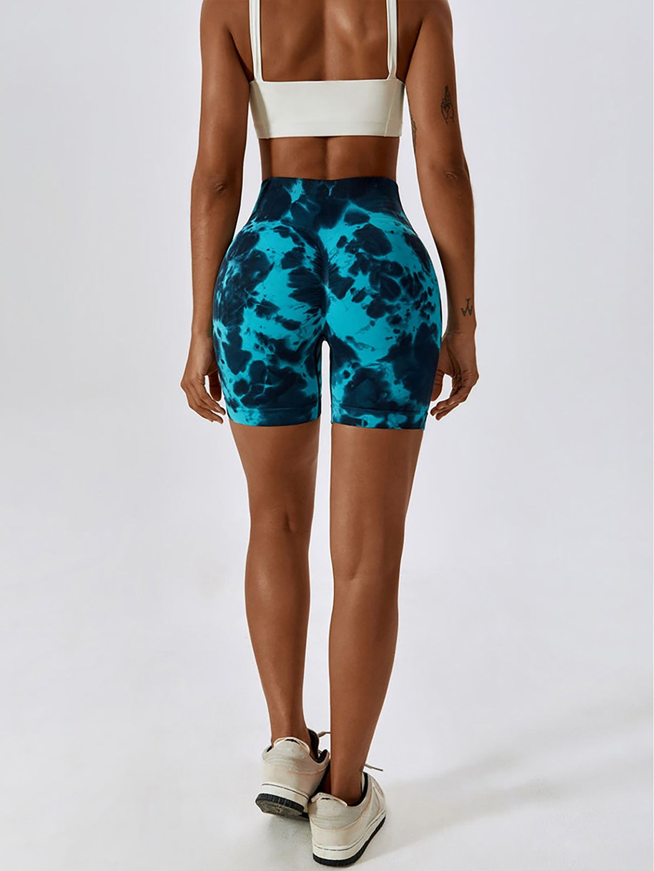 3 Pack Tie-Dye High-Waisted Butt-Lifting Damen Sports Yoga Shorts, Damen Butt Lifting Shorts High Waist Tummy Control Yoga Shorts Nahtlos Ruched Booty Workout Short Leggings