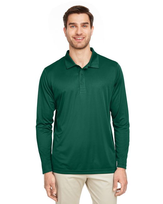 Men 's Zone Performance Long Sleeve Polo - BLACK - XS