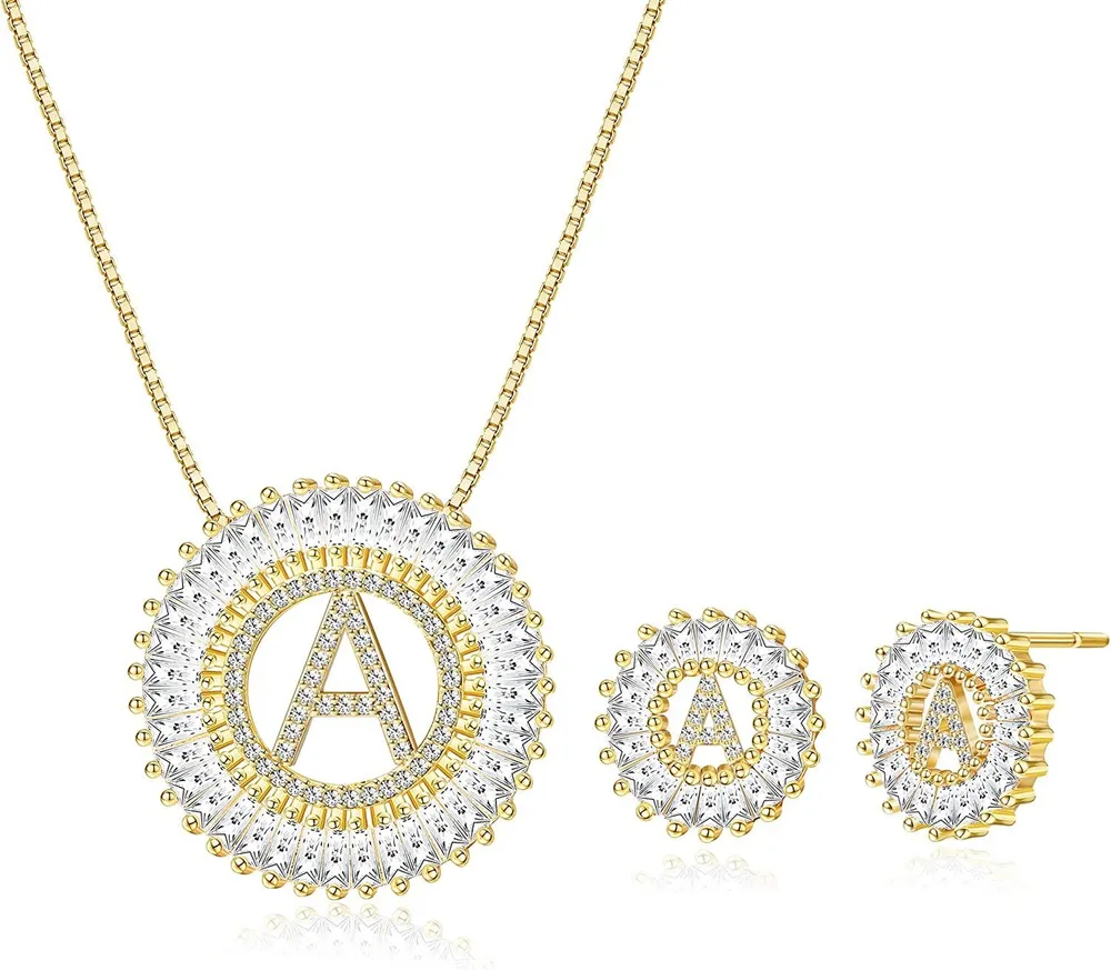 Anfänglicher Anhänger Halskette Stud Ohrringe Set für Frauen CZ Ohrringe Studs Charme Alphabet Brief personalisierte Kette Halskette 14K Echtes Gold Plated