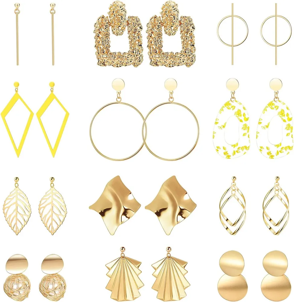 12 Paare Statement Drop Dangle Ohrringe für Frauen Geometrische Ohrringe Set übertrieben lange Mode Geschenke Goldton