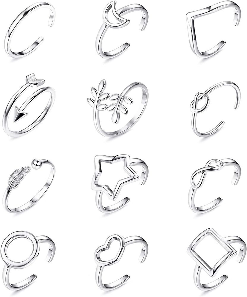12pcs verstellbare Ringe für Frauen Mädchen Knuckel Stacking Ringe Open Ring Arrow Knoten Welle Stern Mond Kreis Stackable Daumen Open Ring Set