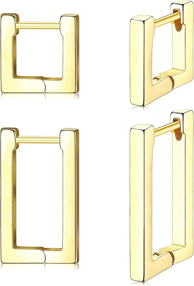 2 Paare 14K Gold Huggie Hoop Ohrringe winzige ovale Quadrat Hoop Ohrringe mit kubischem Zirkonia geometrisches U-förmiges Rechteck Ohrringe Hoop für Frauen Mädchen