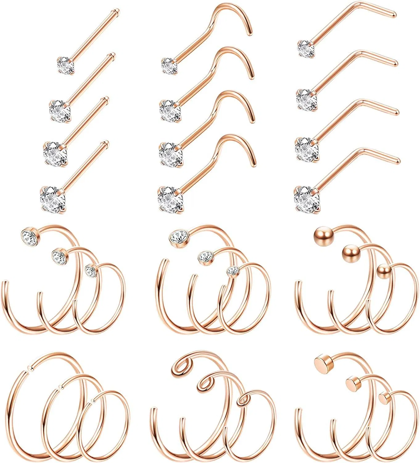 20G Edelstahl Schleife Nasen Ringe Stud Ringe CZ Eingezogen Piercing Schmuck 30PCS