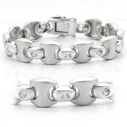 LO1166 - Matte Rhodium & Rhodium Brass Armband mit AAA-Klasse CZ in Clear