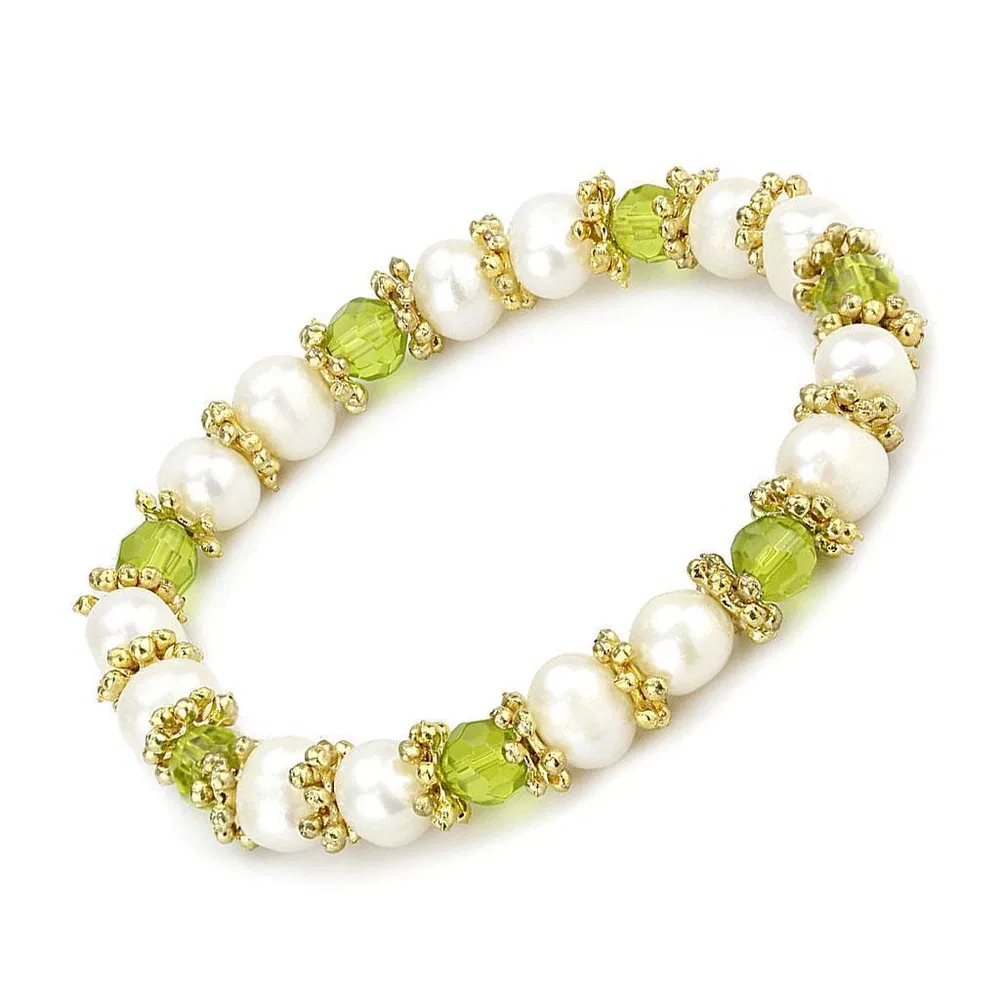 LO4656 - Antike Silber-weißes Metallarmband mit synthetischer Perle in Peridot