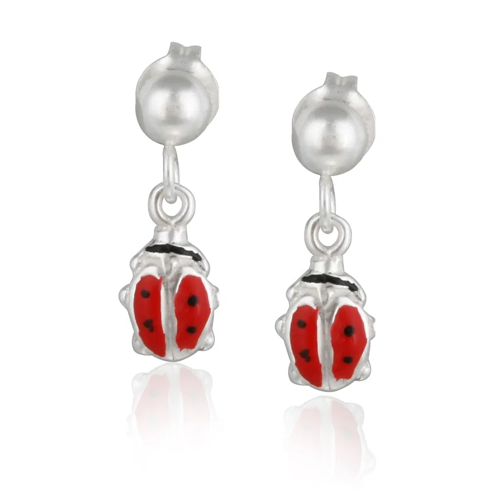 Sterling Silver Red Enamel Ladybug Girls Dangle Ohrringe