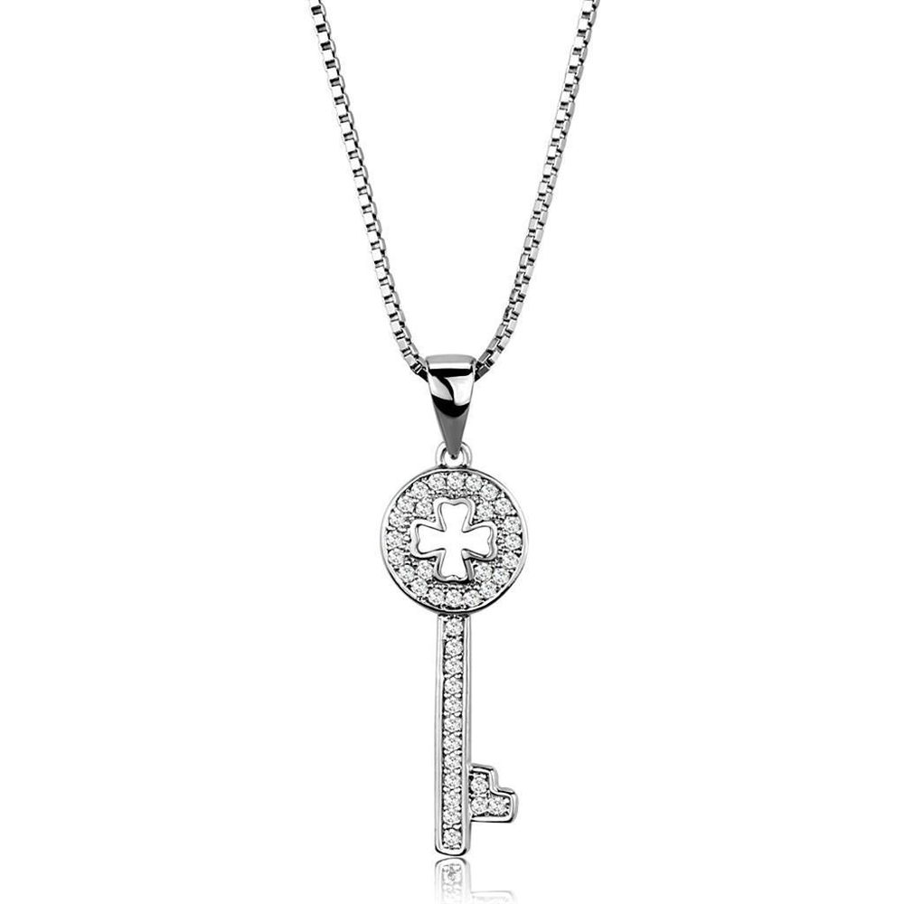 3W851 - Rhodium-Brass - Kettenhänger mit AAA-Klasse CZ in Clear