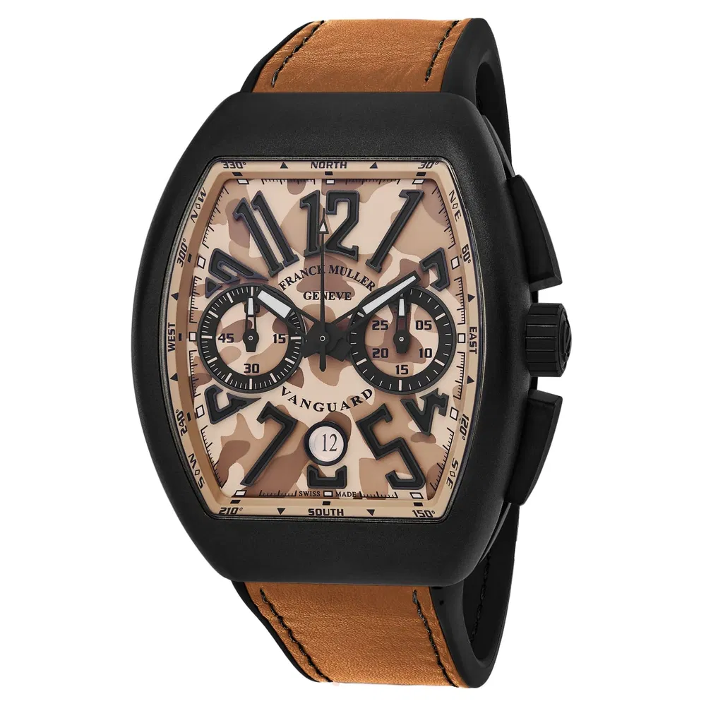 Franck Muller Herren 45CCCAMSND 'Vanguard Camouflage' Beige Zifferblatt Beige Leder Armband Chronograph Schweizer Automatische Uhr