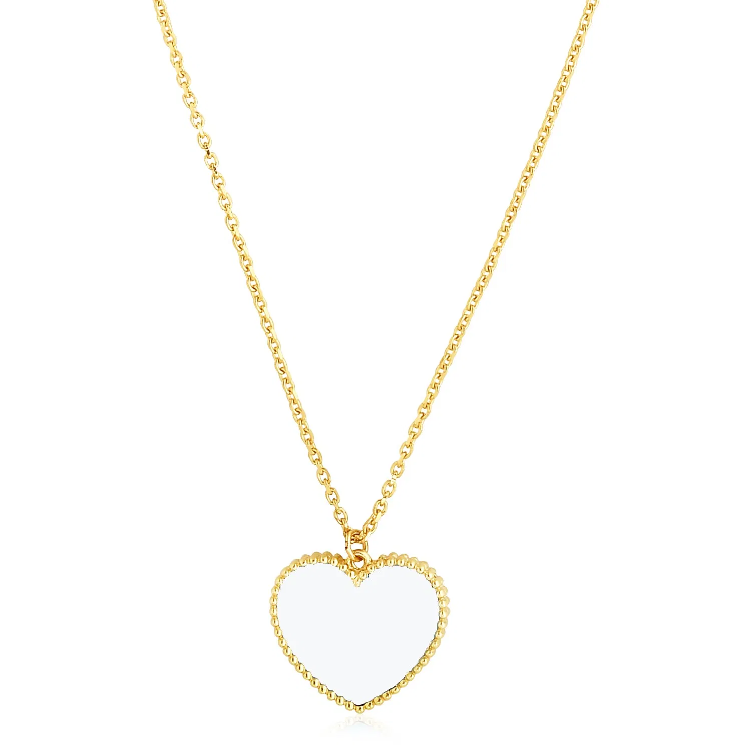 14 Karat Gelbgold High Polish Heart Pearl Paste Halskette