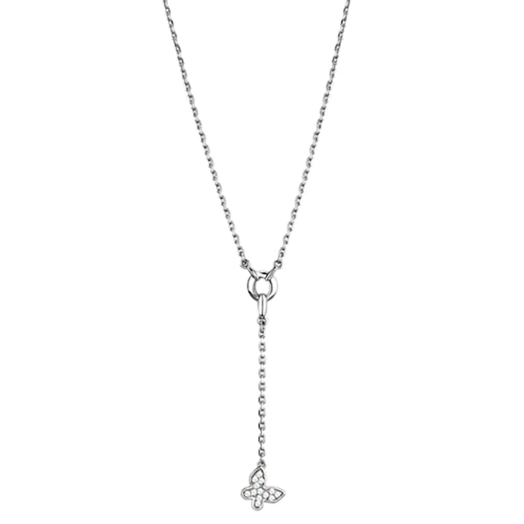 3W443 - Rhodium-Messing - Halskette mit AAA-Klasse CZ in Clear
