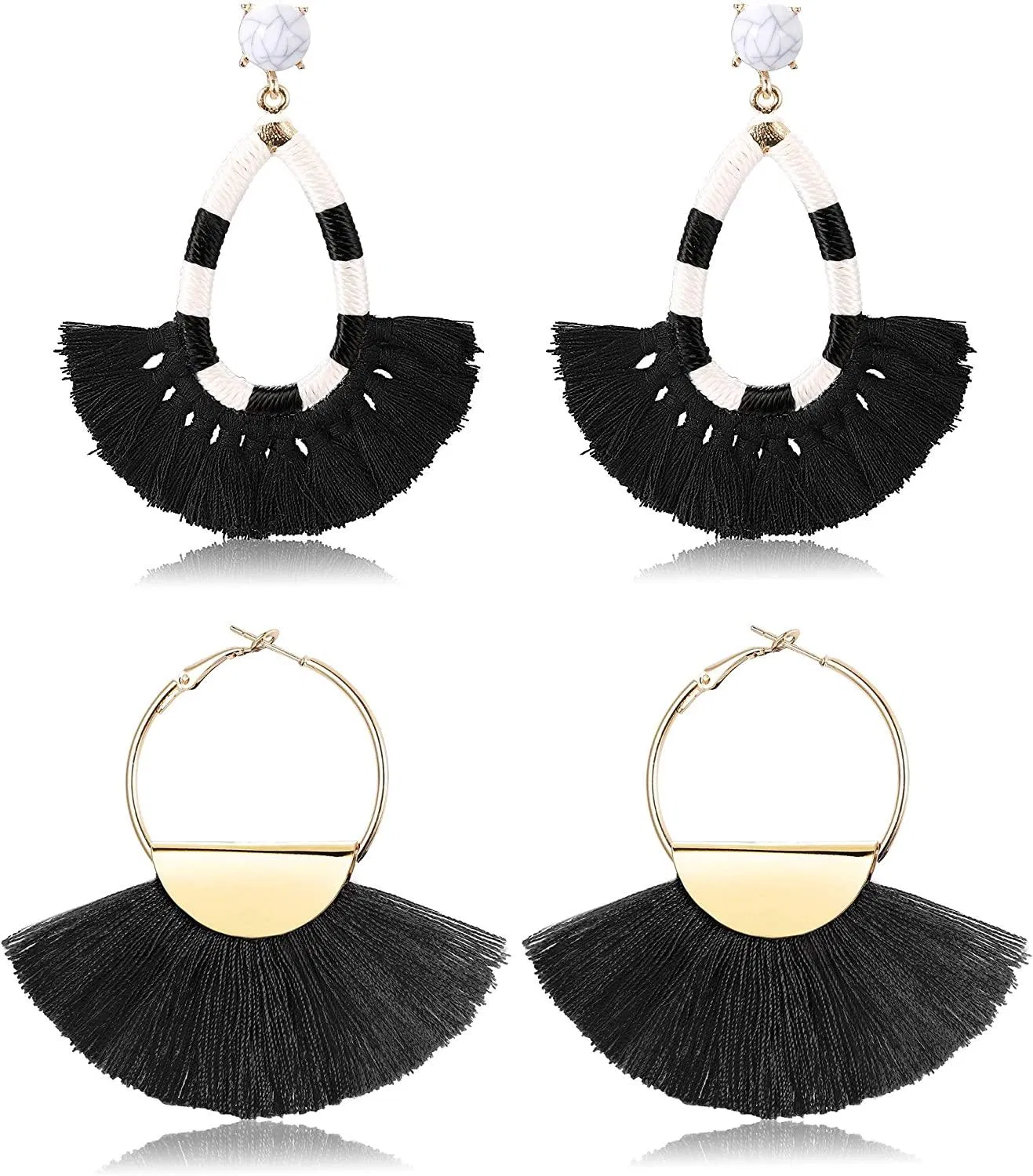 2 Paare Frauen Perlen-Tassel - Ohrringe Long Fringe Drop Bohemian Dangle Ohrringe