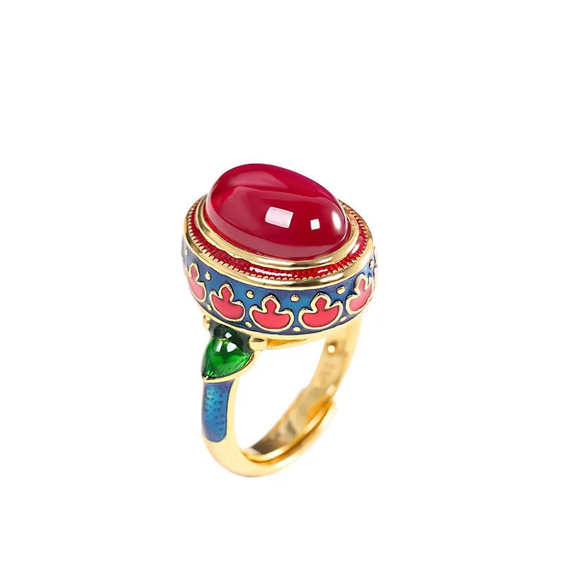 Rot Corundum Damen Ring S925 Silber Ornaments Live Hand Ornaments