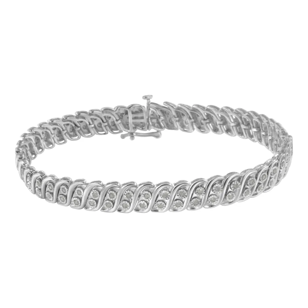 .925 Sterling Silber 1.0 cttw Wunder-Set Diamant Zwei Reihe S Link Armband (I-J Farbe, I3 Klarheit) -7,75