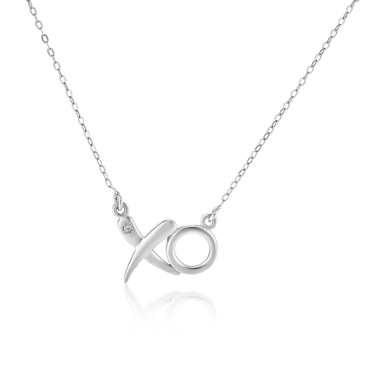 Sterling Silber 18 Zoll Halskette mit XO Anhänger mit Diamant