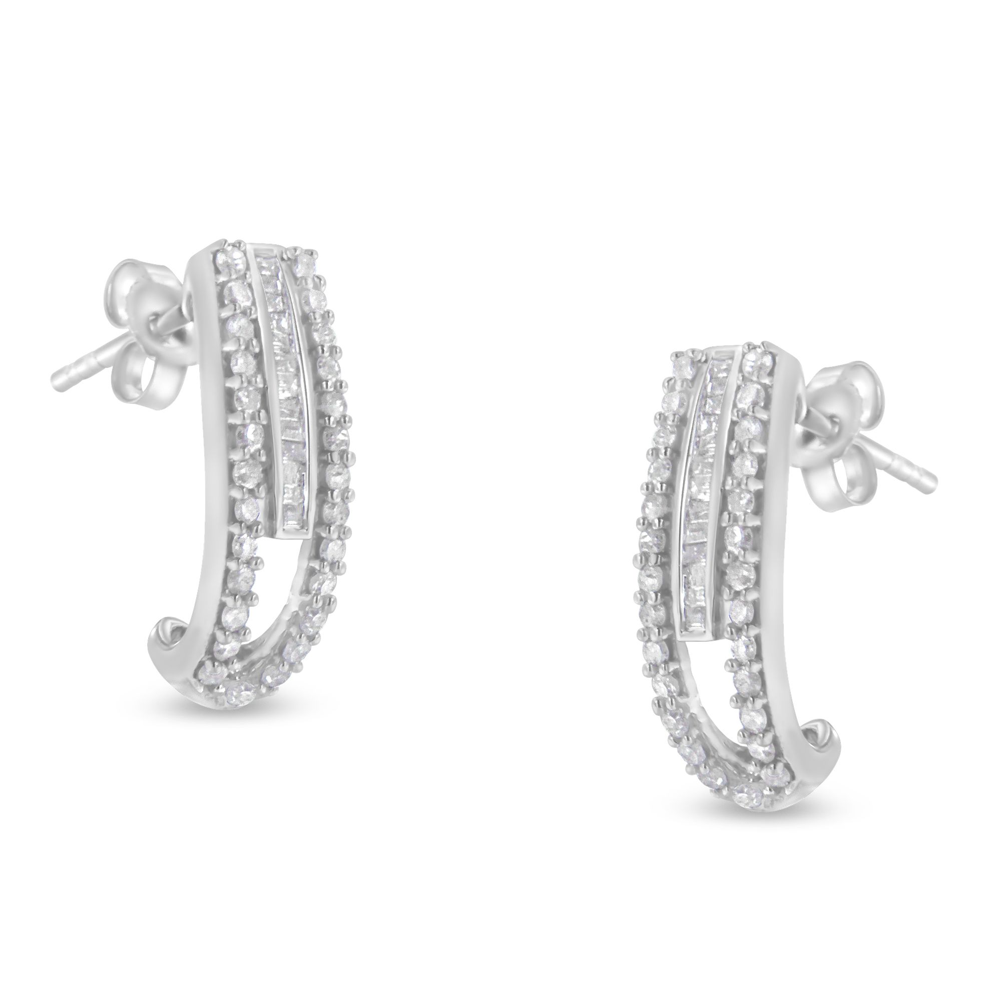 Sterling-Silber Diamant J-Stud - Ohrring (3 / 4 cttw, I-J - Farbe, I3 Klarheit)