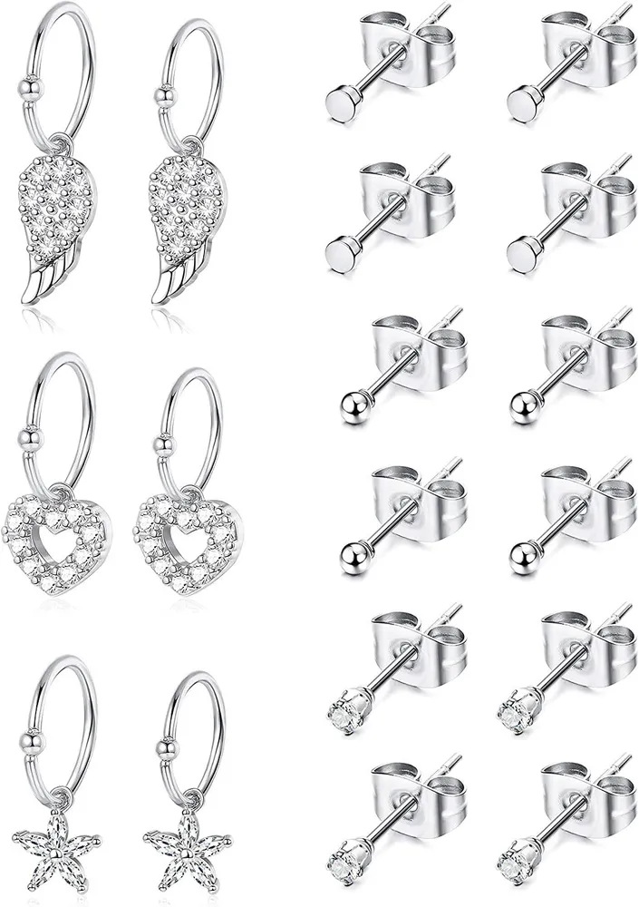 18pcs 16 - 20G Feder Herz Blumenhoop Knorpel Ohrring für Frauen Männer 316L Edelstahl winzige CZ Ball Stud Helix Hoop Ohrring