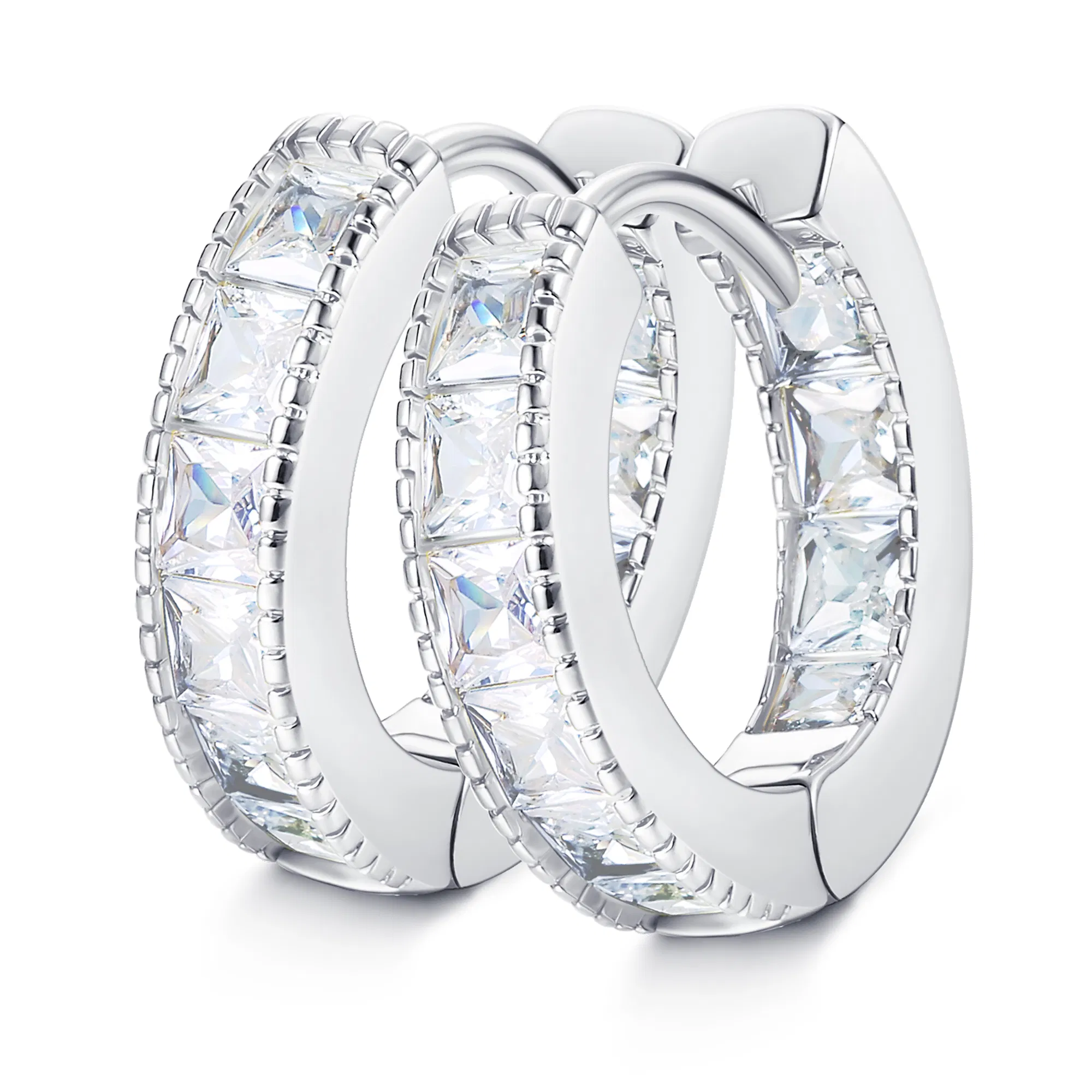 925 Sterling Silber CZ Hoop Ohrring Princess Cubic Zirkonia Pave Cuff Huggie Ohrring für Frauen und Männer
