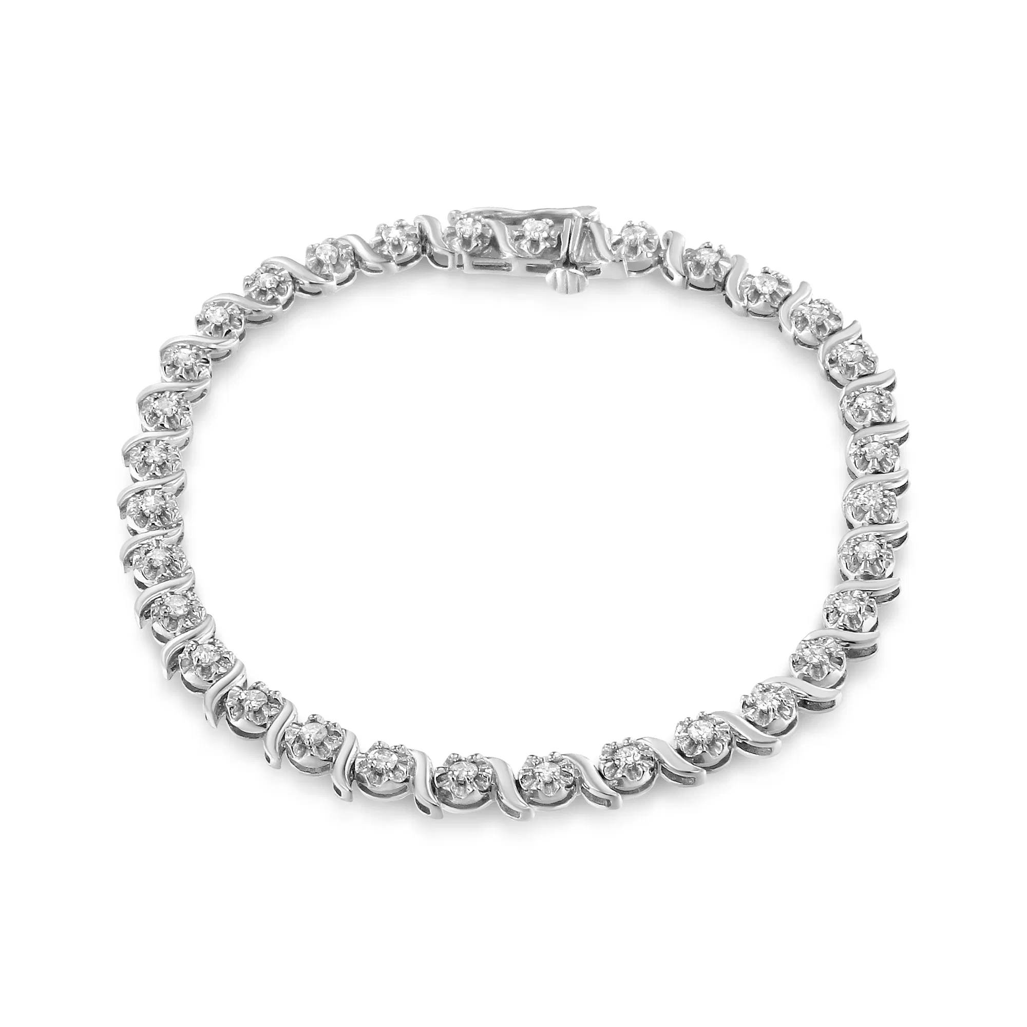 .925 Sterling Silber 1,0 Cttw Diamant Spiral Welle Curved-Link 7