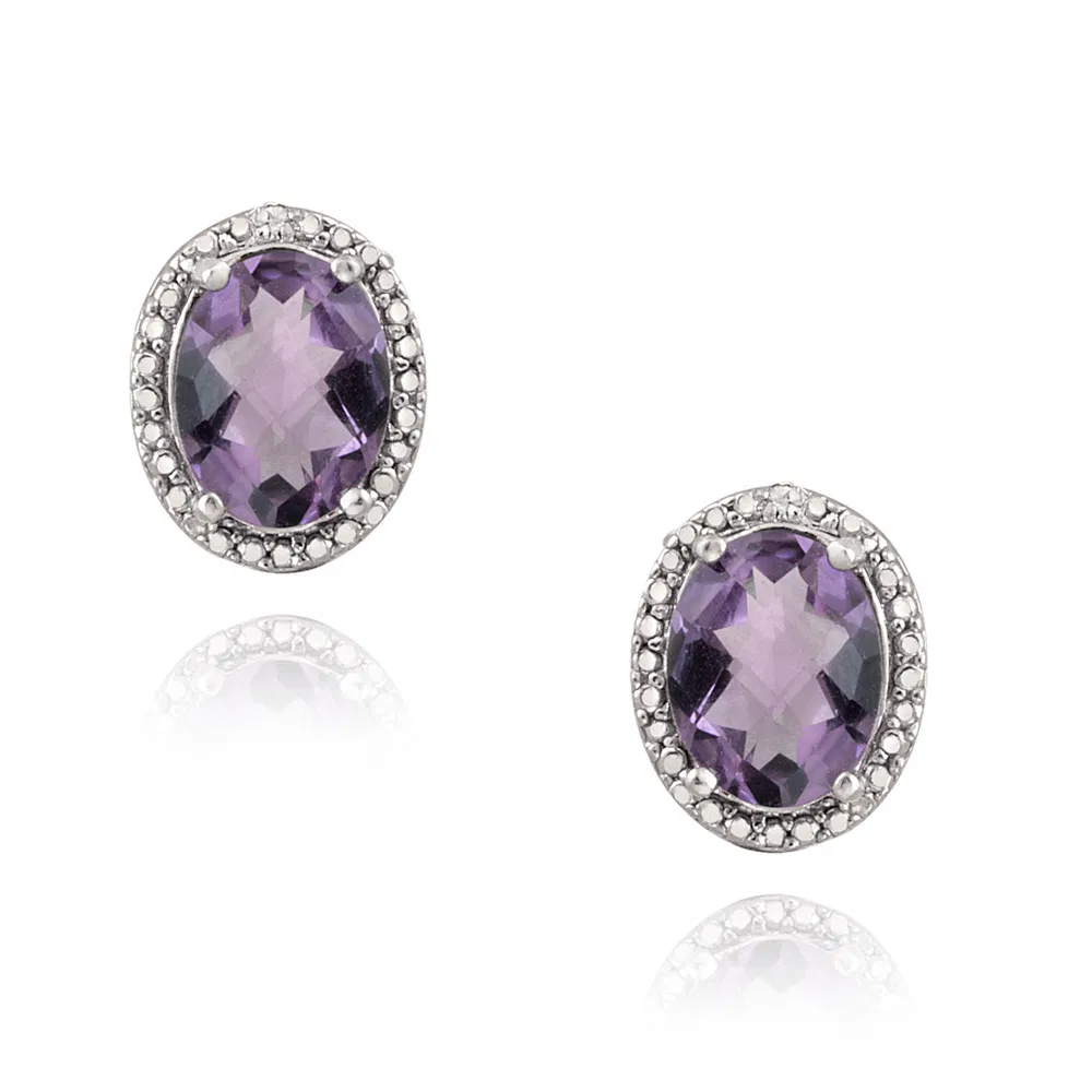 Sterling Silber 3,3ct Amethyst & Diamant Akzent Oval Ohrringe