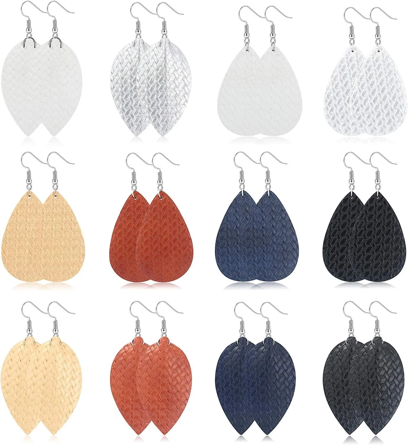 12 Paare Leder Ohrringe für Frauen Teardrop Leaf Drop Ohrringe Leichtgewicht Dangle Ohrringe Set