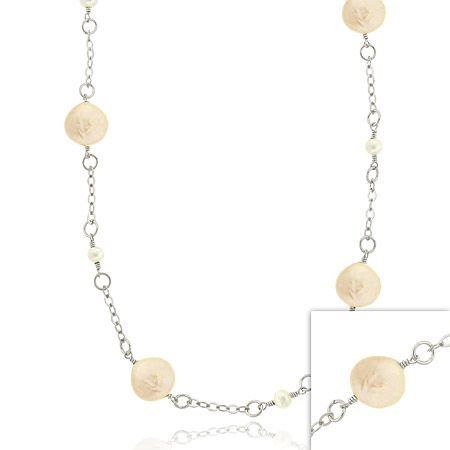 Sterling Silber Frischwasser Kultiviert Pink & White Münze Pearl Leaf Link Kette, 30 Zoll