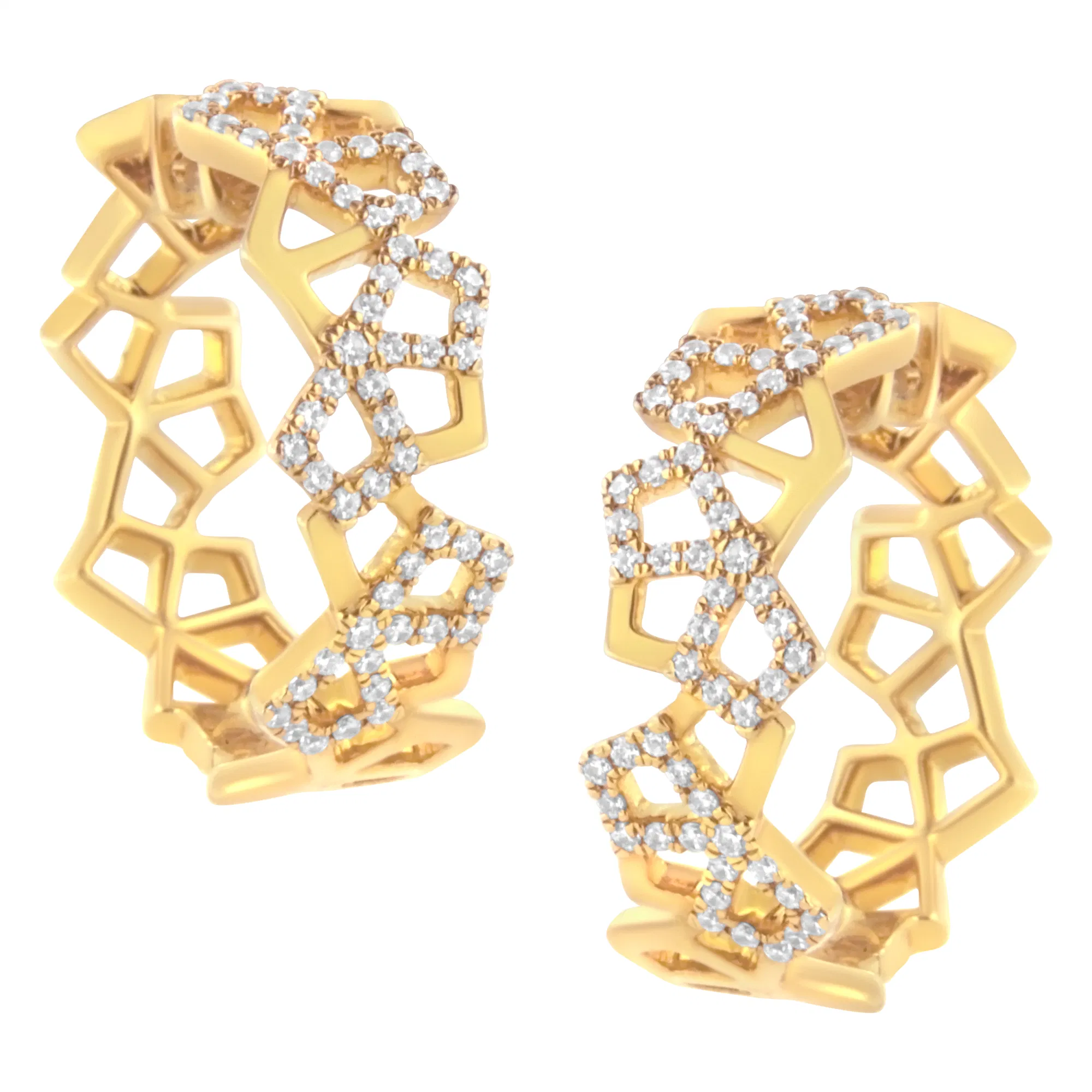 14 Karat Gelbgold 3/4 Cttw Diamant Honigwaben Hoop Ohrringe (G-H Farbe, SI1 - SI2 Klarheit) - 24MM
