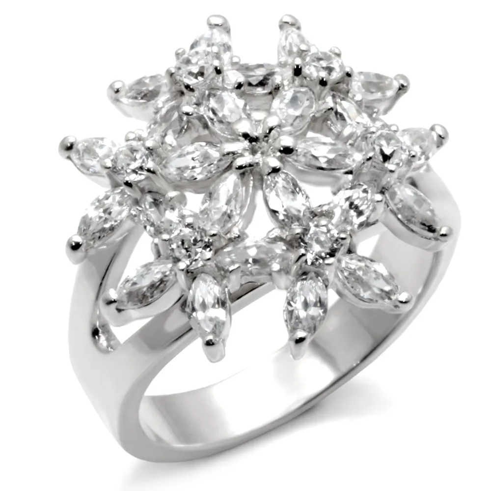 31820 - Hochpolierter 925 Sterling Silberring mit AAA-Klasse CZ in Clear