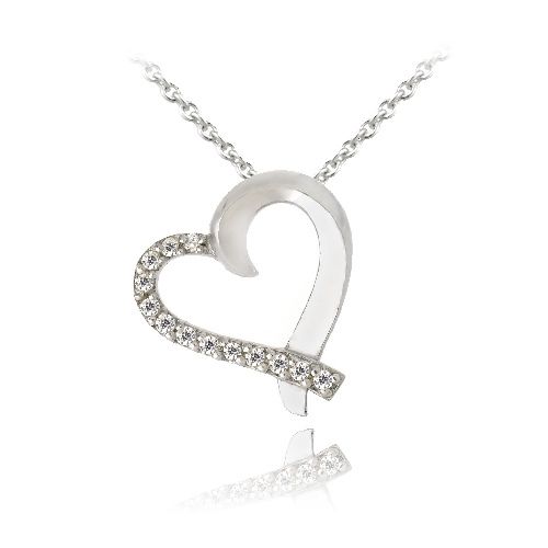 Sterling Silber CZ Open Floating Heart Halskette