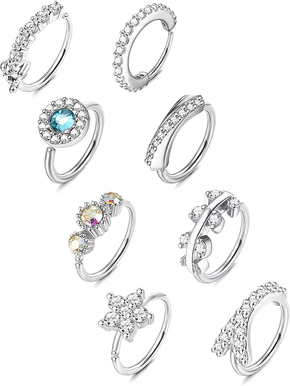 8pcs 20G Edelstahl Nasen Ringe Schleife für Frauen Männer gepflastert CZ Blumen Nasen Ohrschleife Knorpel Stump Ohrringe Nasen Schleife Ringe Gold Schleife Nasen Piercing Set
