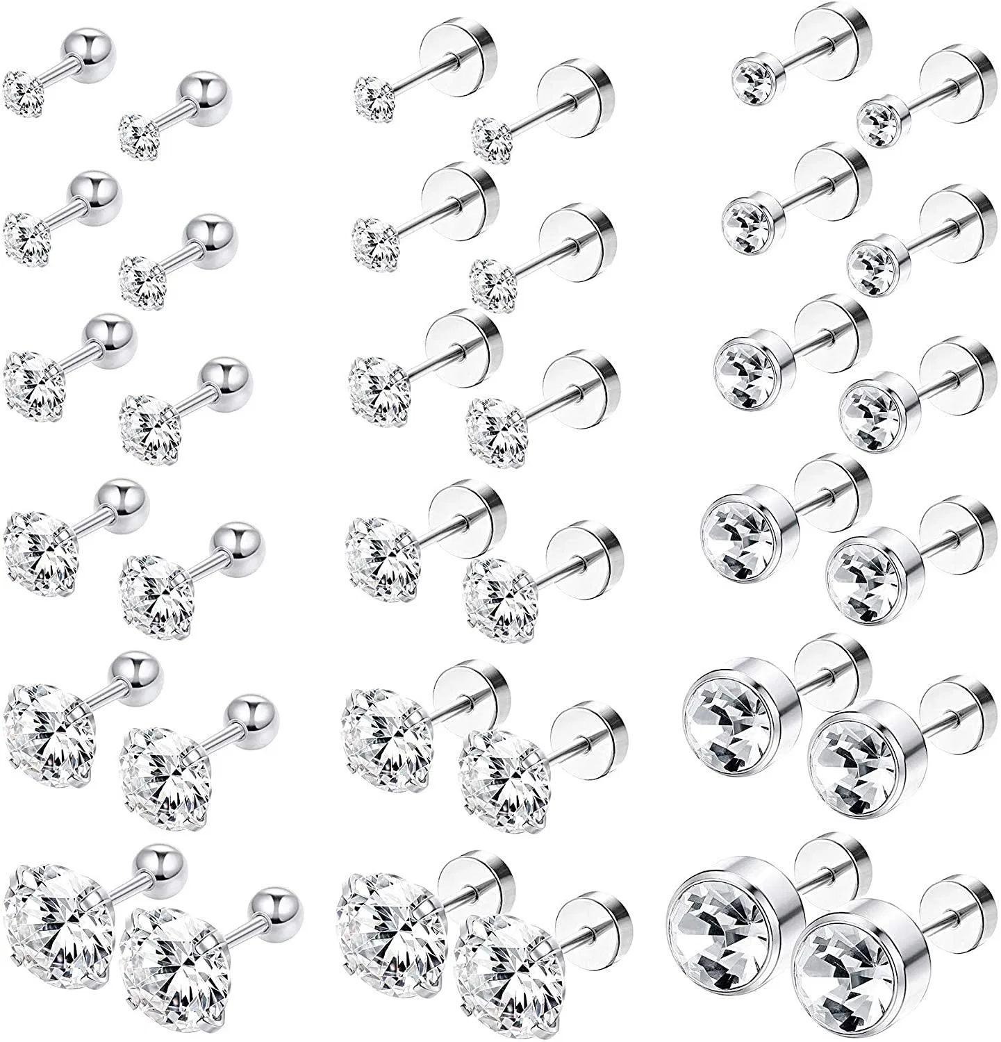 18G 18 Paare Edelstahl Screwback Knorpel Stud Ohrringe für Männer Frauen Flatback Tragus Helix Ohr Stud Piercing Ohrringe Set