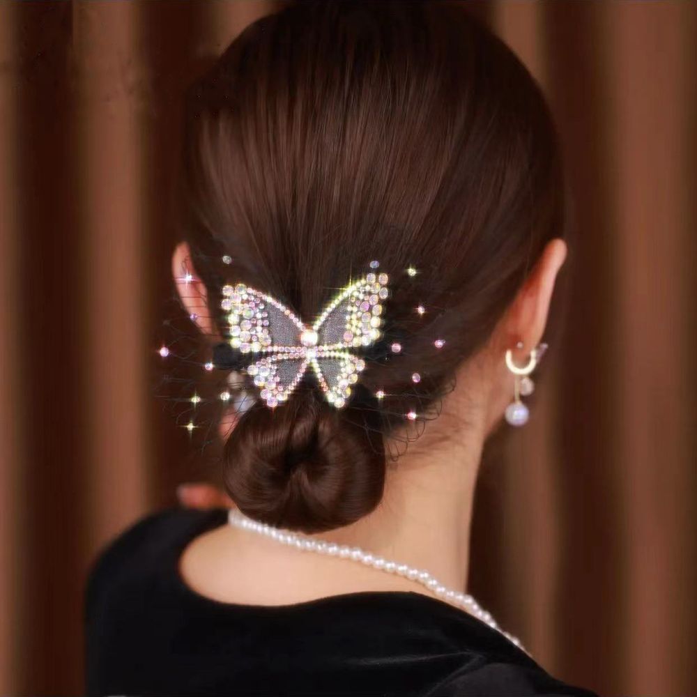 Mesh Micro Inlaid Color Diamond Butterfly Hairpin