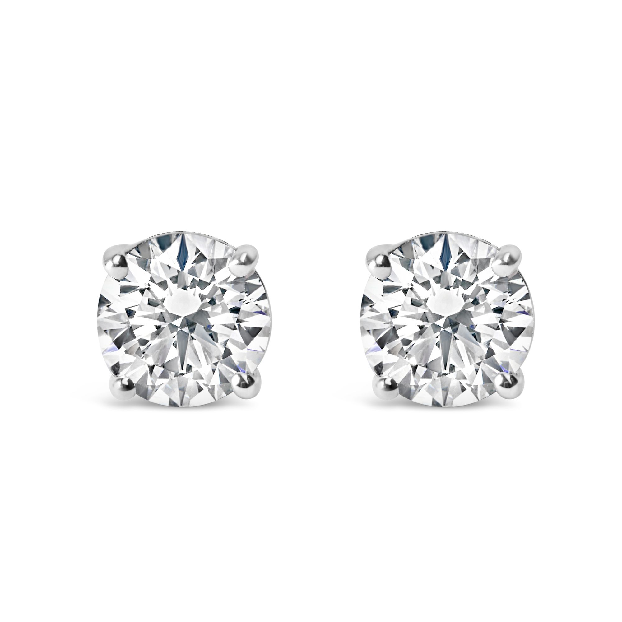 AGS zertifiziertes 14K Weißgold 1.0 Cttw 4 - Prong-Set Brilliant Round-Cut Solitaire Diamond Push Back Stud Ohrringe (H-I Farbe, SI2 - I1 Klarheit)