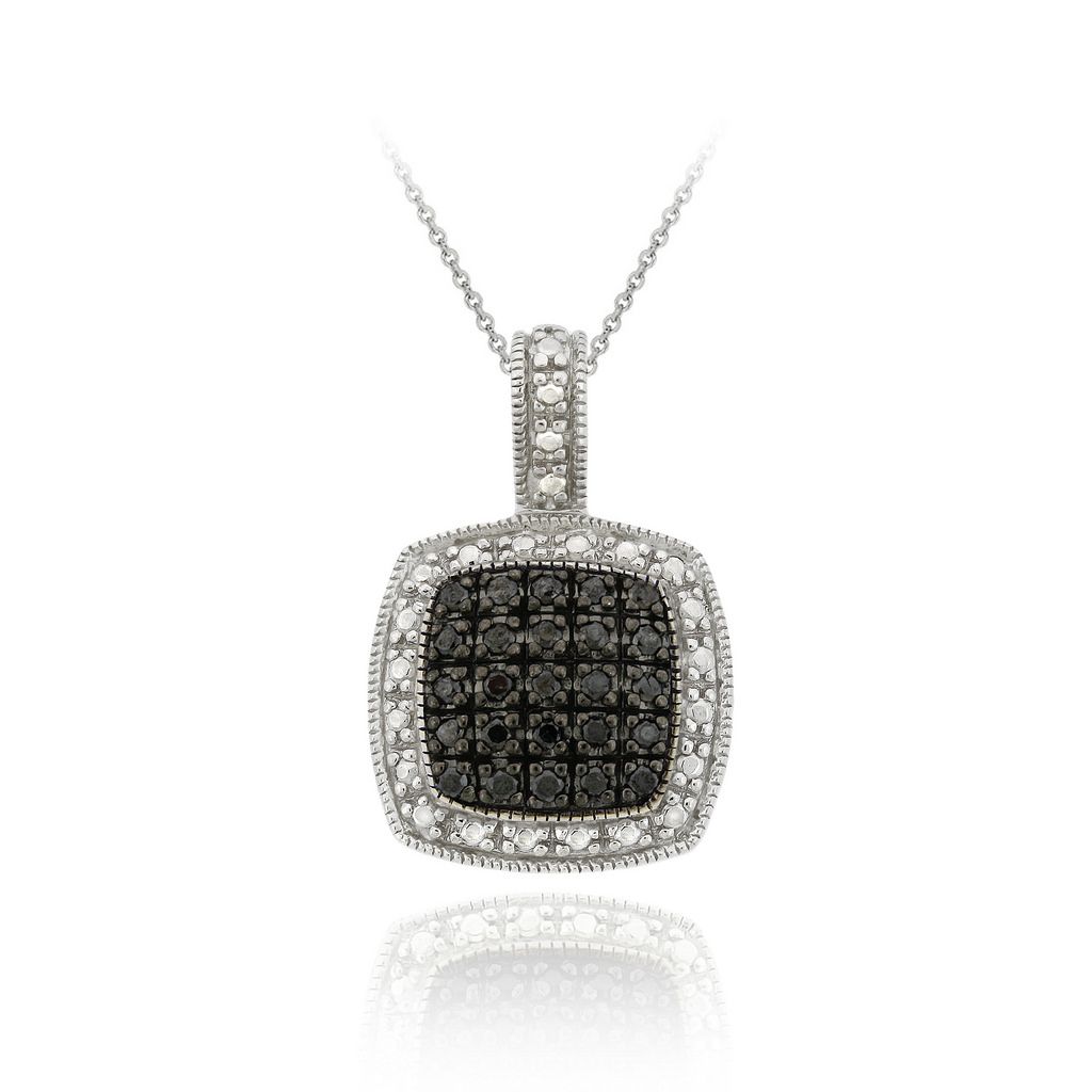 Sterling Silber 1 / 4ct TDW Schwarzer Diamant Quadrat Anhänger