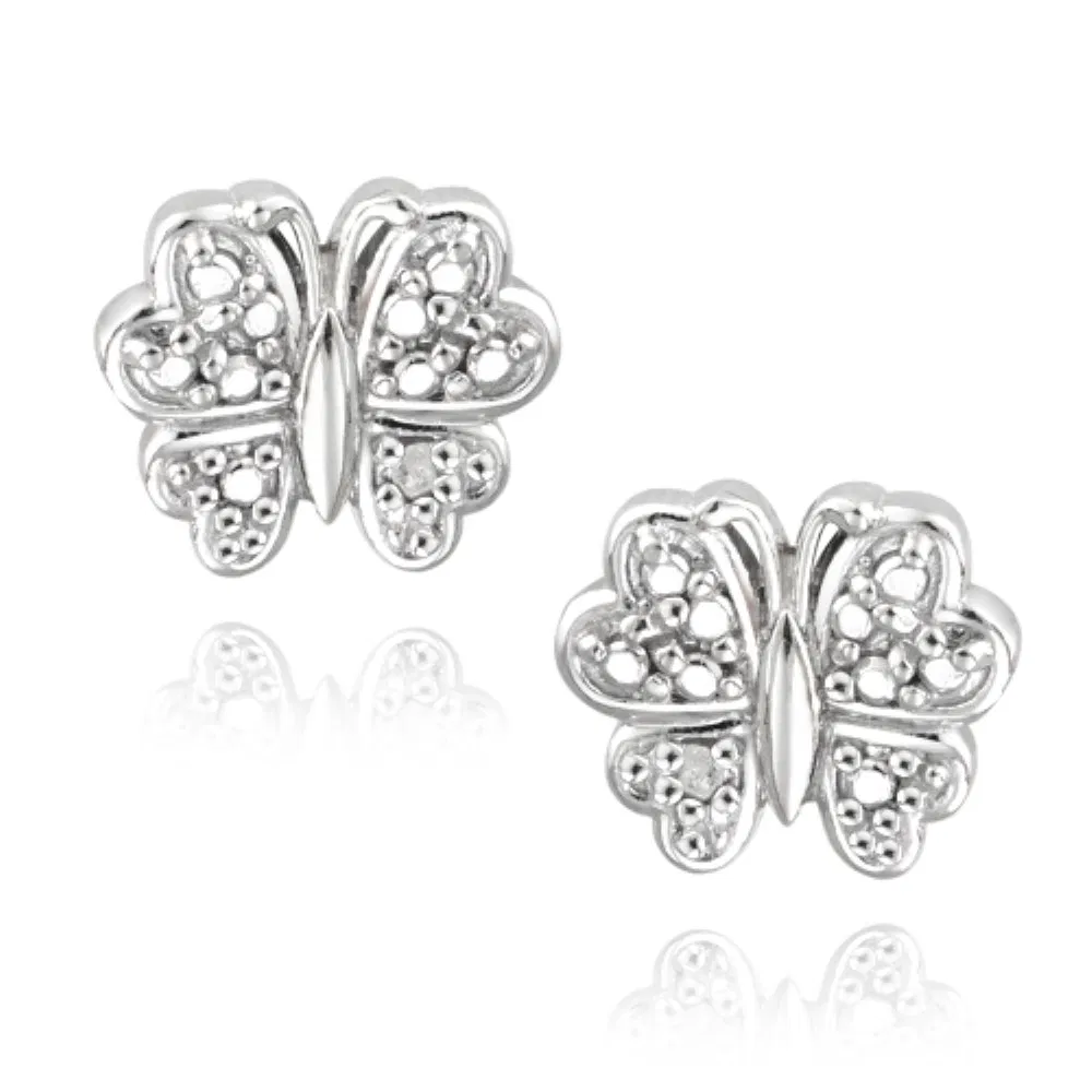 Sterling Silber Diamant Akzent Schmetterlings Stud Ohrringe