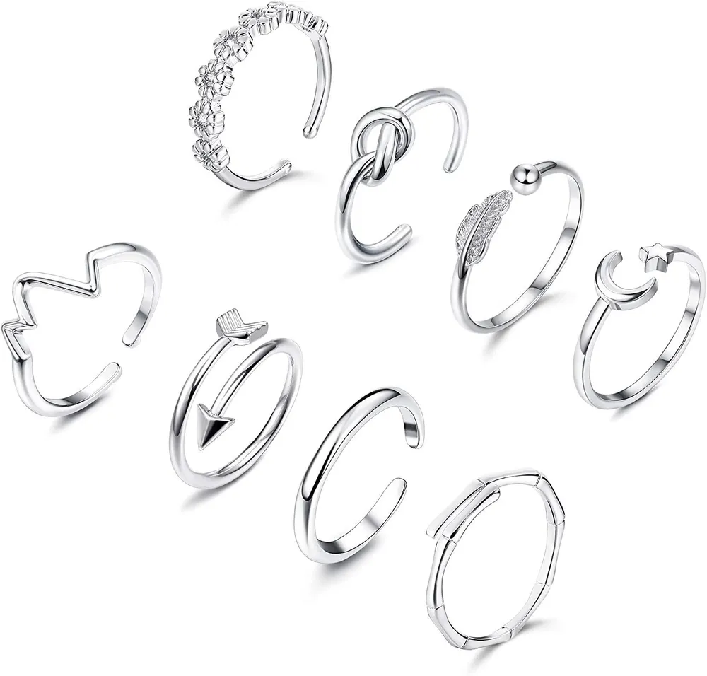 8pcs verstellbare Ringe Set Pfeil Knoten Welle offene Ringe für Frauen Teenager Mädchen Knuckle Stackable Daumen Finger Ring Set Größe 7 - 8
